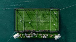 A. padel court is floating along the MIami water line. Image: Yntegra Group A. padel court is floating along the MIami water line. Image: Yntegra Group