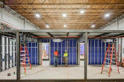 The structural steel frame of the modular chassis for this permanent modular building is designed to allow for shipping, picking and setting while maintaining structural integrity comparable to traditionally constructed steel frame buildings. The structural steel frame of the modular chassis for this permanent modular building is designed to allow for shipping, picking and setting while maintaining structural integrity comparable to traditionally constructed steel frame buildings.