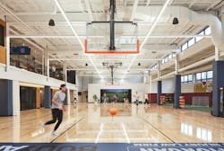 Barstool Sports Office, Chicago, Ill. To embody the “fantasy factory” concept, Barstool Sports installed a full-size basketball court in their new Chicago office Barstool Sports Office, Chicago, Ill. To embody the “fantasy factory” concept, Barstool Sports installed a full-size basketball court in their new Chicago office