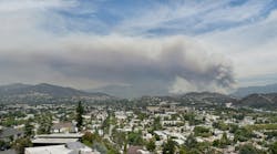 Los Angeles Forest Fire. Panoramic image of a large smoke plume from forest fires near the city of Los Angeles Los Angeles Forest Fire. Panoramic image of a large smoke plume from forest fires near the city of Los Angeles