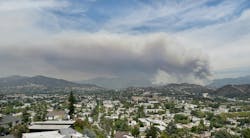 Los Angeles Forest Fire. Panoramic image of a large smoke plume from forest fires near the city of Los Angeles Los Angeles Forest Fire. Panoramic image of a large smoke plume from forest fires near the city of Los Angeles
