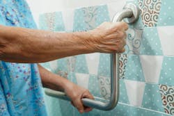 elderly old woman patient use toilet support rail in bathroom, handrail safety grab bar, security in nursing hospital elderly old woman patient use toilet support rail in bathroom, handrail safety grab bar, security in nursing hospital