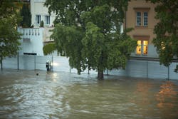 Fire brigade have been putting up metal flood barriers. Flood in Prague, Czech Republic. Fire brigade have been putting up metal flood barriers. Flood in Prague, Czech Republic.