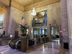 To redevelop Oklahoma City's historic First National Center into a residential and hospitality hub, Walter P Moore engineered a new mat foundation within the original sub-basement, creating a parking structure with upgraded support in the dense urban landmark. Photo © Walter P Moore To redevelop Oklahoma City's historic First National Center into a residential and hospitality hub, Walter P Moore engineered a new mat foundation within the original sub-basement, creating a parking structure with upgraded support in the dense urban landmark. Photo © Walter P Moore