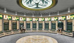 Colorado State University Moby Arena Renovation - Men’s Locker Room Suite, Fort Collins, Colo. Photo © Brad Nichol, courtesy DLR Group Colorado State University Moby Arena Renovation - Men’s Locker Room Suite, Fort Collins, Colo. Photo © Brad Nichol, courtesy DLR Group