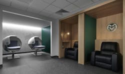 Rest and recovery pods in Colorado State University Moby Arena’s renovated locker room suites, Fort Collins, Colo. Photo © Brad Nichol, courtesy DLR Group Rest and recovery pods in Colorado State University Moby Arena’s renovated locker room suites, Fort Collins, Colo. Photo © Brad Nichol, courtesy DLR Group