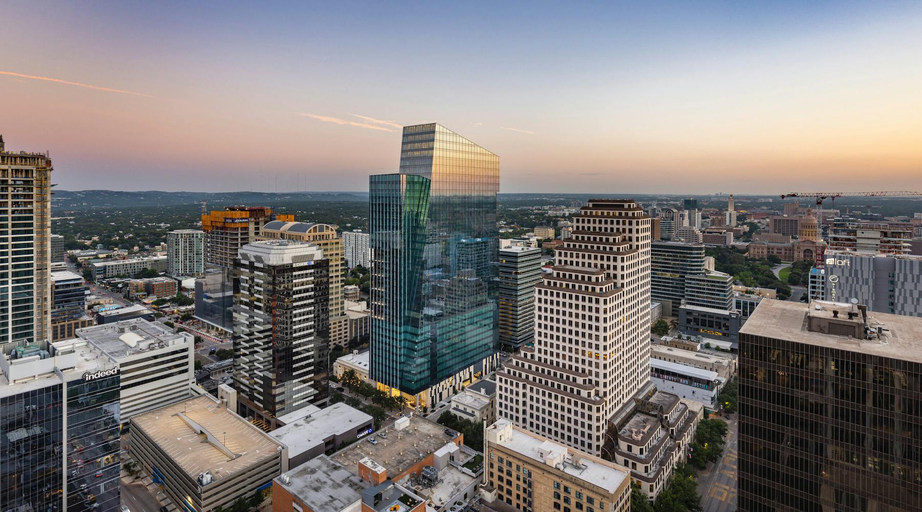 One of Page's design projects is Indeed Tower, located in downtown Austin, Indeed Tower re-envisions an entire block with a new 36-story tower, renovated historic post office, and plaza.