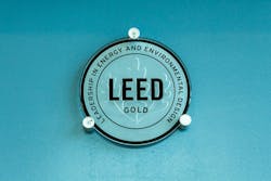 LEED Leadership in Energy and Environmental Design Gold level certification sign inside building - Davie, Florida, USA LEED Leadership in Energy and Environmental Design Gold level certification sign inside building - Davie, Florida, USA