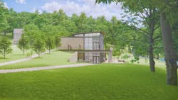 The position of the new White Clay Creek State Park interpretive center on its site enables its historically contextual outdoor covered porch to be an integral part of the reconnected Tri-State Trail through the site. As hikers and bikers stop for respite and shelter along their way, they’ll be attracted to the adjacent interior exhibit hall which will showcase native wildlife and natural history. Photo courtesy GWWO The position of the new White Clay Creek State Park interpretive center on its site enables its historically contextual outdoor covered porch to be an integral part of the reconnected Tri-State Trail through the site. As hikers and bikers stop for respite and shelter along their way, they’ll be attracted to the adjacent interior exhibit hall which will showcase native wildlife and natural history. Photo courtesy GWWO