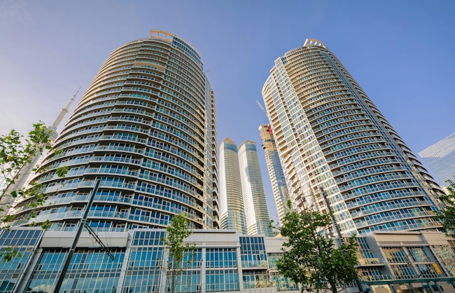 Luxury inviting view of Toronto down town area residential condo stylish, modern buildings. Toronto, Ontario, Canada, June 16, 2017 beautiful luxury inviting view of Toronto down town area residential condo stylish buildings and tower on the side