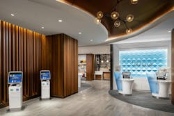 Swinerton built out a 4,700 square foot Phase 2 expansion of the third floor Sky Club at Hartsfield-Jackson Atlanta International Airport. To accomplish new construction over one of the busiest airport terminals in the world, Swinerton constructed a “scaffold dance floor” over the boarding level, concealed with framing, drywall, and ACT ceiling to aid in the CG’s invisibility during construction. Swinerton built out a 4,700 square foot Phase 2 expansion of the third floor Sky Club at Hartsfield-Jackson Atlanta International Airport. To accomplish new construction over one of the busiest airport terminals in the world, Swinerton constructed a “scaffold dance floor” over the boarding level, concealed with framing, drywall, and ACT ceiling to aid in the CG’s invisibility during construction.