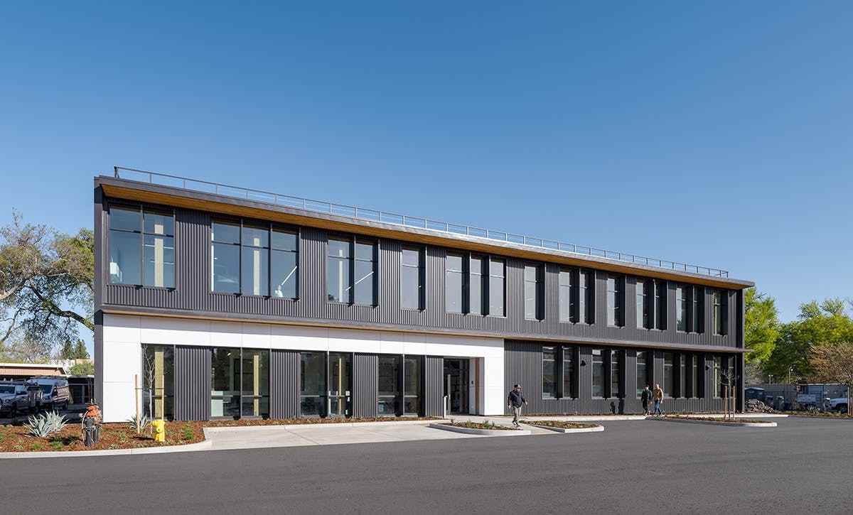 The two-story University Services building is the first made from mass timber for the California State University system.