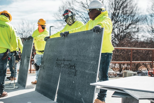 DensDeck® StormX® Prime Roof Board enhances rooftop resilience with added protection against all kinds of impact including Very Severe Hail, flying debris, foot traffic and dropped tools.