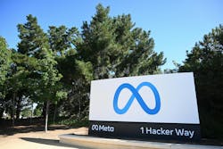 Menlo Park, California, USA - July 28, 2023: Meta logo sign near Meta Platforms headquarters on 1 Hacker Way Menlo Park, California, USA - July 28, 2023: Meta logo sign near Meta Platforms headquarters on 1 Hacker Way