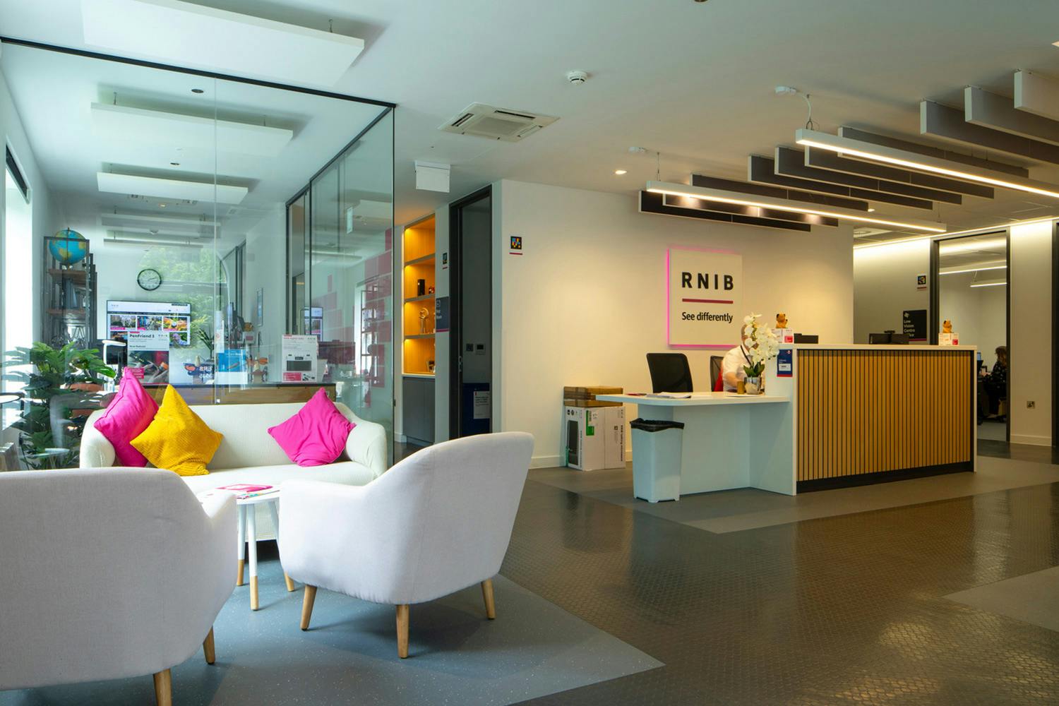 Our team advised on RNIB&rsquo;s Grimaldi building, which has a sensory garden outside, and zoned areas inside for quieter and collaborative work, as well as a serenity room for recovery from stress or sensory overload