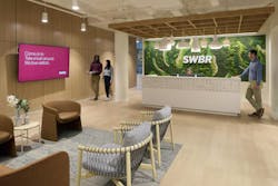 In the lobby, visitors are greeted with a wall of living moss abstracted from the geography of the Finger Lakes. In the lobby, visitors are greeted with a wall of living moss abstracted from the geography of the Finger Lakes.