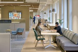 Circulation paths double as buffers between private and shared spaces while offering flexible work areas for individuals or spontaneous collaboration between team members Circulation paths double as buffers between private and shared spaces while offering flexible work areas for individuals or spontaneous collaboration between team members