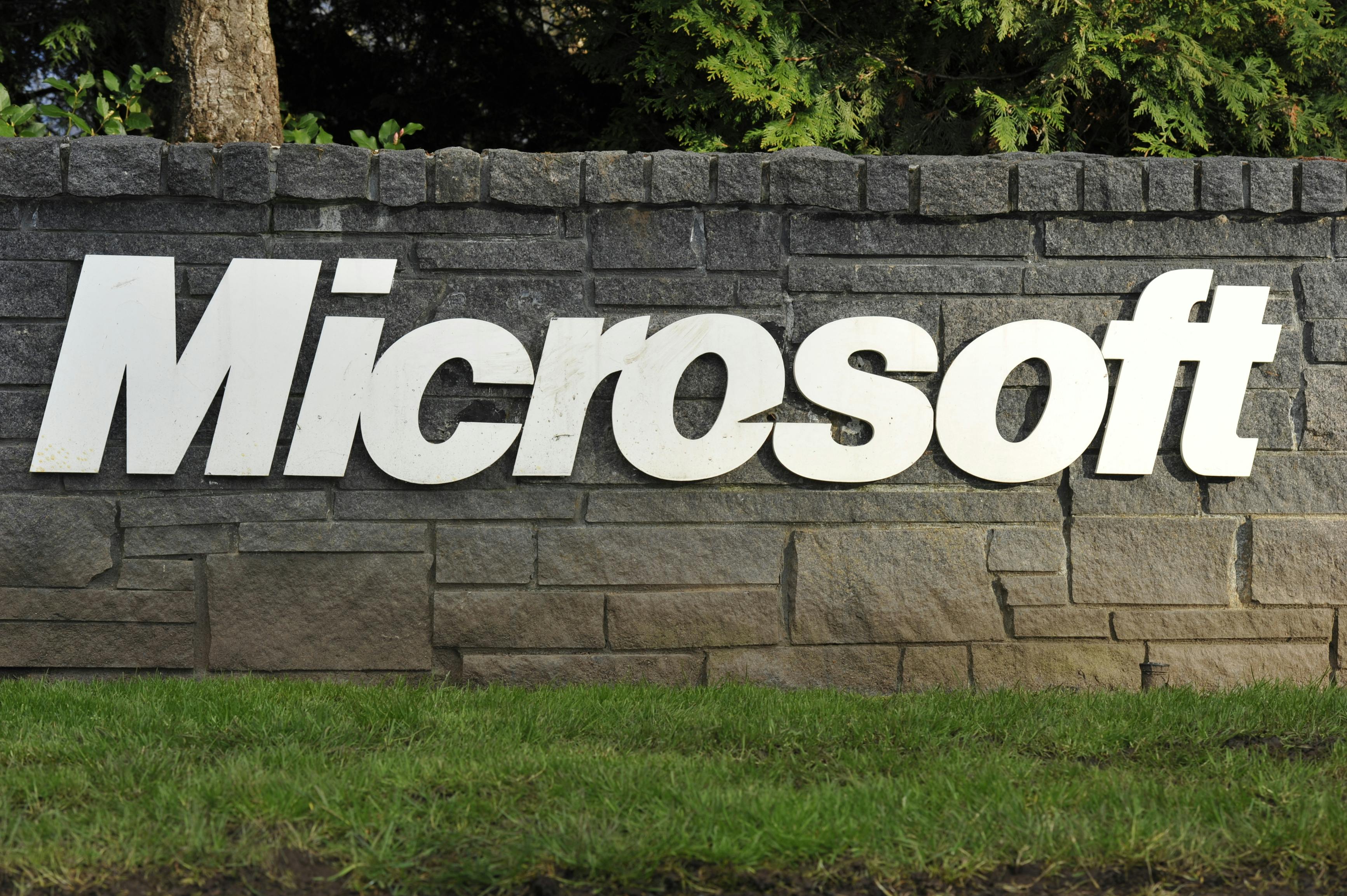 Microsoft lettering at the Microsoft campus in Bellevue, State Washington, USA