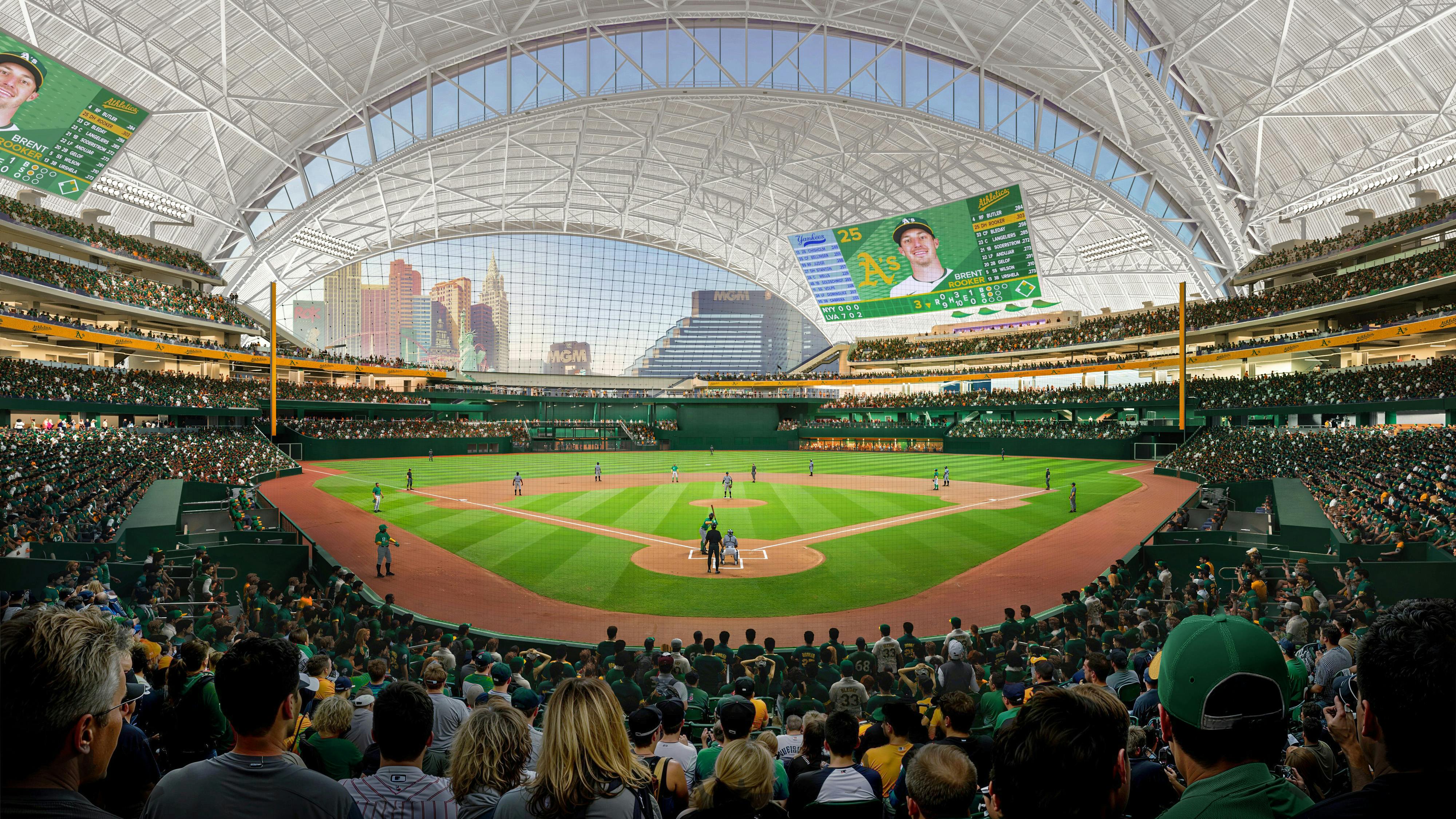 MLB&apos;s Athletics planned stadium in Las Vegas. Rendering courtesy HNTB
