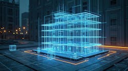 Digital twin construction project progress. Three-dimensional visualisation of building development with material usage, timeline management. Modern tech futuristic design. Concept for. AI generated Digital twin construction project progress. Three-dimensional visualisation of building development with material usage, timeline management. Modern tech futuristic design. Concept for. AI generated