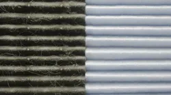 Indoor air quality, two filters comparision. Symmetrical comparison of two air filters, clean and dirty. Air purifier effect on left presenting pollution of air in Cracow city.