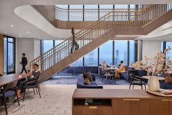 Open workspaces lend a degree of quietude and intimacy in this 2.5-million-sf tower. Open workspaces lend a degree of quietude and intimacy in this 2.5-million-sf tower.
