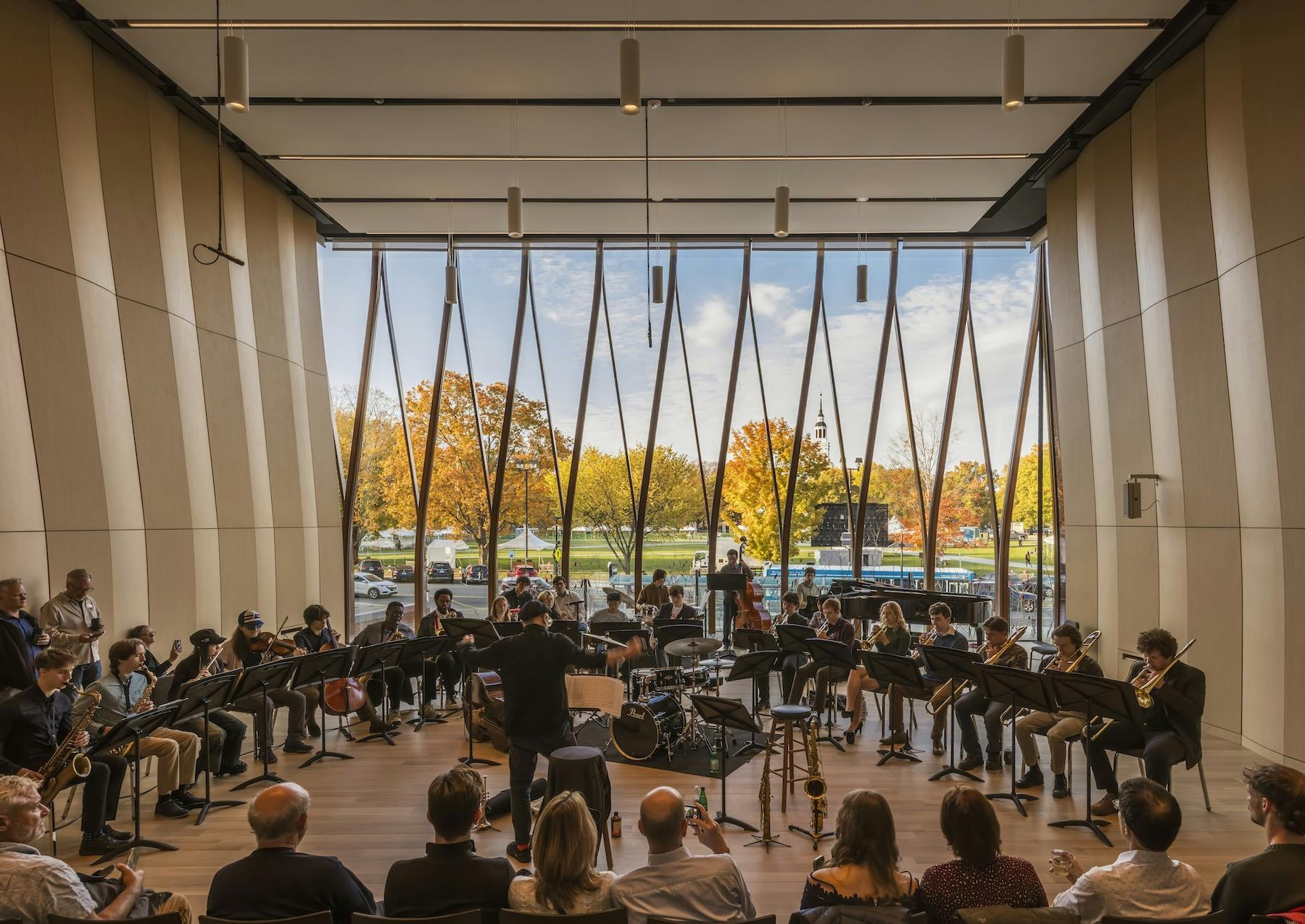 Natural light bathes one of the performance spaces within Dartmouth College&apos;s Hopkins Center for the Arts, which has completed an extensive renovation.