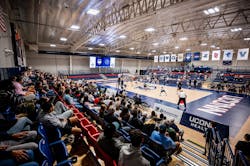 The University of Connecticut’s Freitas Arena was repurposed from ice hockey into a new home for women’s volleyball The University of Connecticut’s Freitas Arena was repurposed from ice hockey into a new home for women’s volleyball