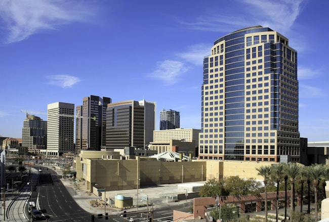 Downtown City of Phoenix Arizona Office Buildings. Downtown Phoenix Arizona modern workplace buildings.
