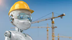 Engineer robot with safety helmet. 3d rendering engineer robot wearing yellow safety helmet