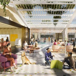 Open-air workspaces link teams across floors and neighboring buildings, encouraging creativity, collaboration, and relaxation in a flexible, outdoor environment Open-air workspaces link teams across floors and neighboring buildings, encouraging creativity, collaboration, and relaxation in a flexible, outdoor environment