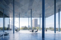 The North Eivan (veranda) that can accommodate up to 800 people for lectures or receptions and up to 600 for banquets. Photo Iwan Baan The North Eivan (veranda) that can accommodate up to 800 people for lectures or receptions and up to 600 for banquets. Photo Iwan Baan
