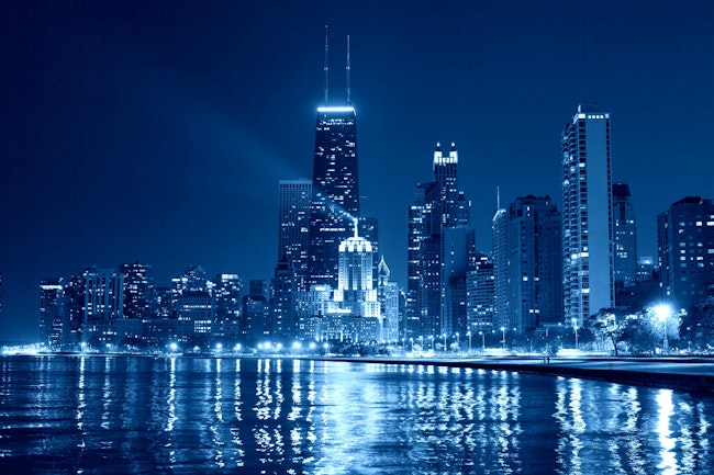 Chicago Skyline at Night (Blue Design)