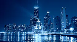 Chicago Skyline at Night (Blue Design)