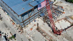 Barton Malow Ironworkers place the first ever W14x1000 column on Tuesday, July 1 at Henry Ford Health: Destination Grand Barton Malow Ironworkers place the first ever W14x1000 column on Tuesday, July 1 at Henry Ford Health: Destination Grand