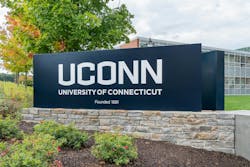 Entrance Sign to the University of Connecticut. STORRS, CT/USA - SEPTEMBER 26, 2019: Entrance and sign to the University Connecticut Entrance Sign to the University of Connecticut. STORRS, CT/USA - SEPTEMBER 26, 2019: Entrance and sign to the University Connecticut