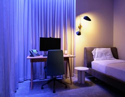 Because Faculty Center members do not have assigned offices, they need plenty of private areas to work, rest, or even take a personal phone call. Physicians can select the room type that meets their needs and reserve ahead of time using an in-house app. Photo courtesy CannonDesign Because Faculty Center members do not have assigned offices, they need plenty of private areas to work, rest, or even take a personal phone call. Physicians can select the room type that meets their needs and reserve ahead of time using an in-house app. Photo courtesy CannonDesign