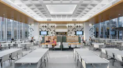 UC’s MarketPointe dining hall offers a quieter experience through enhanced acoustics and softer seating and seating with views overlooking campus. Photo courtesy GBBN