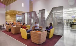 Different seating options allow students to use the space for eating, studying, or socializing. Options provide choices and choices can increase how often students visit and linger—increasing revenue at campus dining halls. Photo courtesy GBBN Different seating options allow students to use the space for eating, studying, or socializing. Options provide choices and choices can increase how often students visit and linger—increasing revenue at campus dining halls. Photo courtesy GBBN