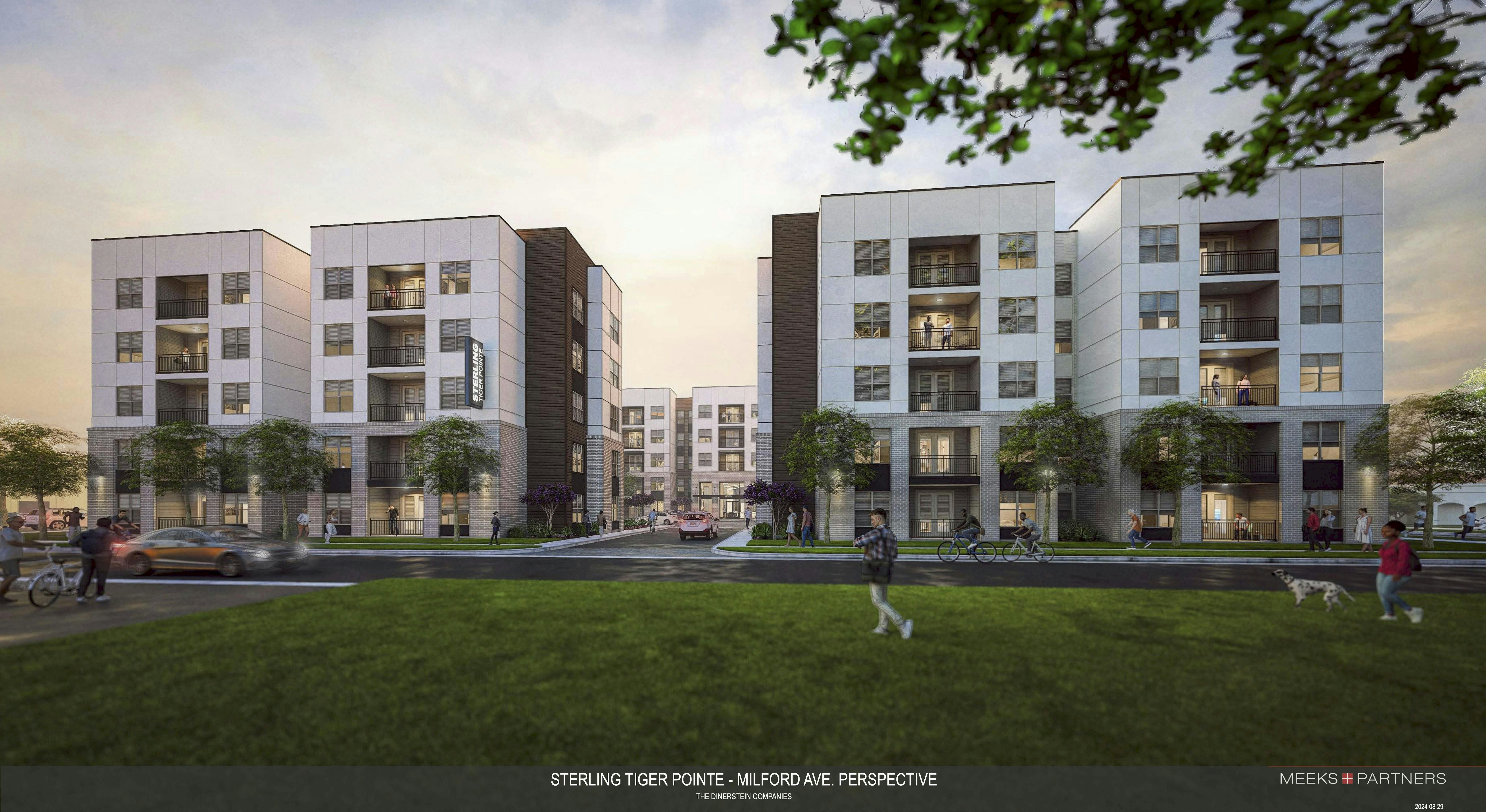 Sterling Tiger Valley will offer 259 units ranging from 1-bedroom to 5-bedrooms, totaling 845 beds. Rendering courtesy Meeks + Partners