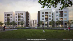 Sterling Tiger Valley will offer 259 units ranging from 1-bedroom to 5-bedrooms, totaling 845 beds. Rendering courtesy Meeks + Partners