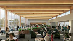 Monterey Regional Airport central lounge rendering by HOK Monterey Regional Airport central lounge rendering by HOK