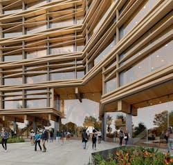 A series of layered views and sensory experiences—from oak habitat to outdoor terraces to double-height timber atrium and beyond—create an inviting destination for employees and visitors alike. Photo courtesy Mithun A series of layered views and sensory experiences—from oak habitat to outdoor terraces to double-height timber atrium and beyond—create an inviting destination for employees and visitors alike. Photo courtesy Mithun