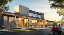 The Delaware State University (DSU) Athletics Facility is a 53,000-sf, hospitality-forward facility that seats 2,500 people and is designed for 365-day-per-year utility. Rendering courtesy Moody Nolan