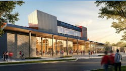 The Delaware State University (DSU) Athletics Facility is a 53,000-sf, hospitality-forward facility that seats 2,500 people and is designed for 365-day-per-year utility. Rendering courtesy Moody Nolan The Delaware State University (DSU) Athletics Facility is a 53,000-sf, hospitality-forward facility that seats 2,500 people and is designed for 365-day-per-year utility. Rendering courtesy Moody Nolan