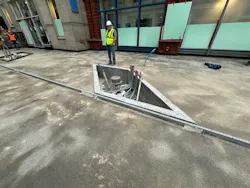 To accommodate drainage, conduit, and soil volume, the planters and drainage were sunk almost 2’ into the waffle structure. Photo courtesy Little To accommodate drainage, conduit, and soil volume, the planters and drainage were sunk almost 2’ into the waffle structure. Photo courtesy Little