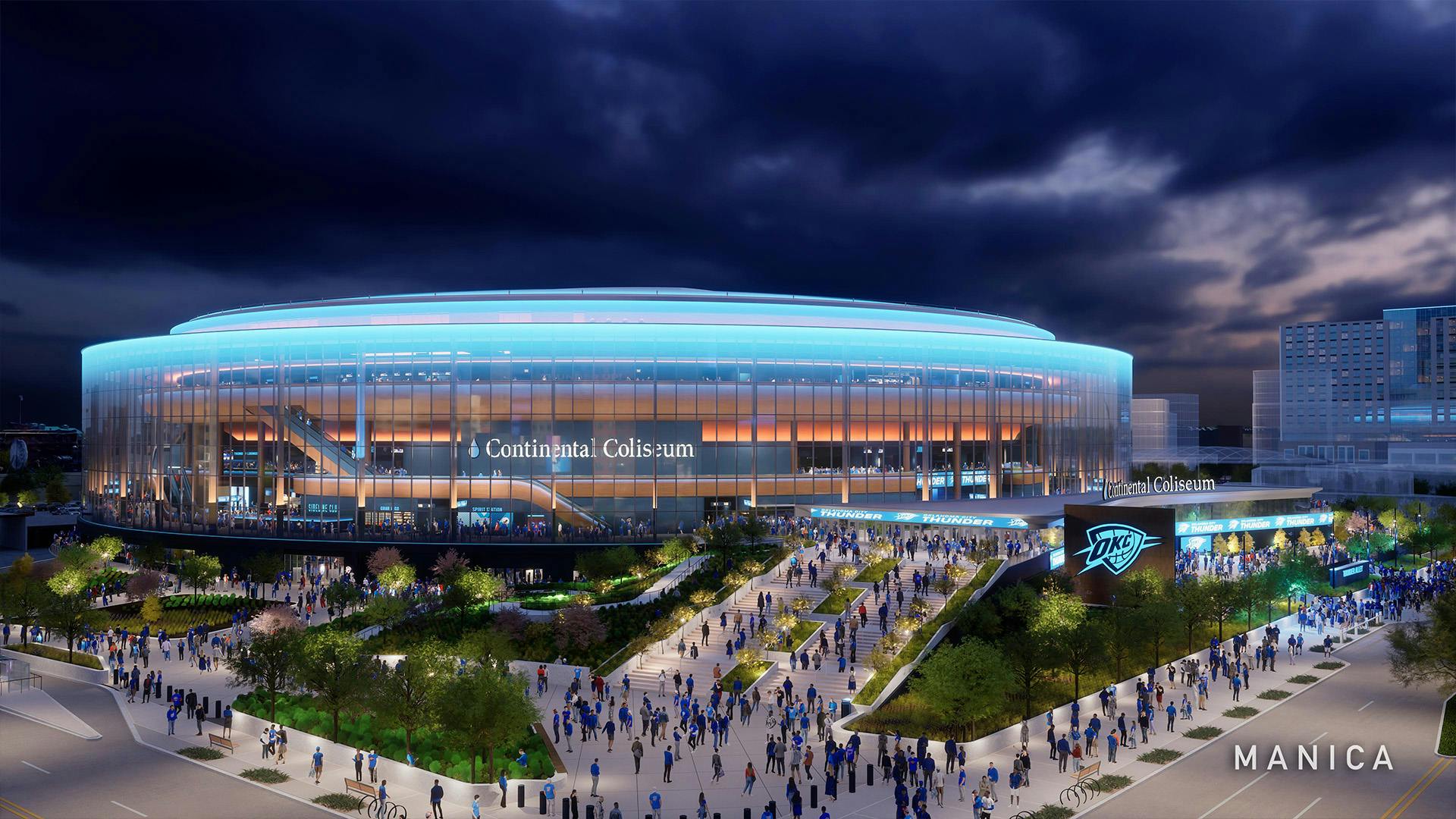 Elevated main entrance leading to grand podium. Courtesy MANICA Architecture