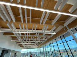 The St. Charles Health System Redmond Cancer Center in Redmond, Ore., features a mass timber ceiling in the infusion treatment area. Photo courtesy Skanska USA Building The St. Charles Health System Redmond Cancer Center in Redmond, Ore., features a mass timber ceiling in the infusion treatment area. Photo courtesy Skanska USA Building