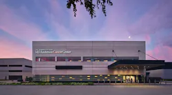 The MD Anderson Cancer Center Proton Therapy Expansion Center lobby and patient amenities are located behind the east façade, filtering the morning light. Photo © Prakash Patel
