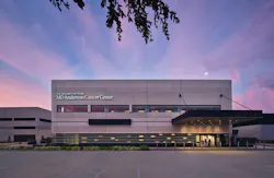 The MD Anderson Cancer Center Proton Therapy Expansion Center lobby and patient amenities are located behind the east façade, filtering the morning light. Photo © Prakash Patel The MD Anderson Cancer Center Proton Therapy Expansion Center lobby and patient amenities are located behind the east façade, filtering the morning light. Photo © Prakash Patel